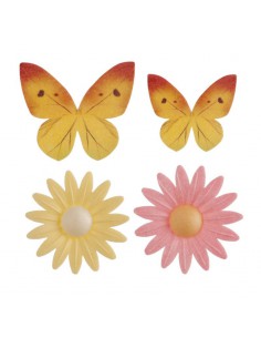 Margaritas y mariposas oblea