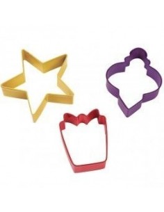 Set 3 cortadores regalo, estrella y bola de navidad Wilton