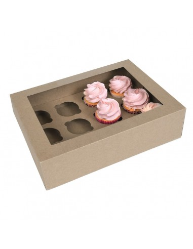 Caja 12 cupcakes kraft con ventana