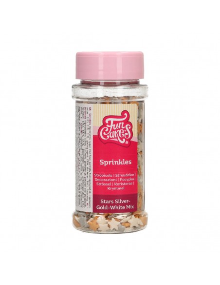 Sprinkles Estrellas plata, oro, blanco FunCakes