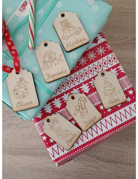 Etiquetas de madera personalizadas para regalos