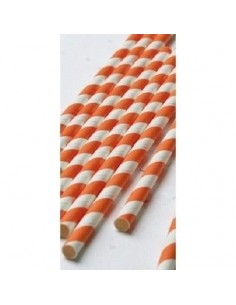 Pack 25 pajitas de papel con rayas naranjas 2