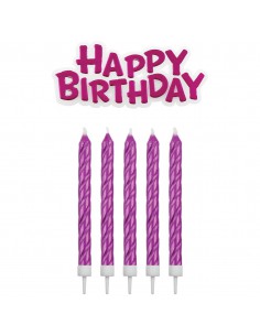 Velas rosas con Happy Birthday