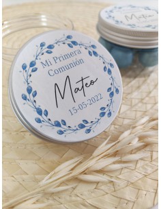 Pack 6 botes para gominolas con pegatina Flores azul