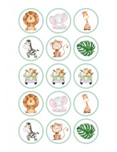 Papel de azúcar para galletas Animales Safari