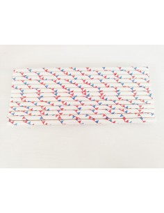 Pajitas de papel con banderines azules y rojos