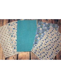 Pack 5 telas estampadas tonos azules