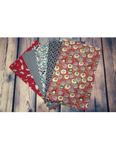 Pack 5 telas estampadas tonos rojos y azules