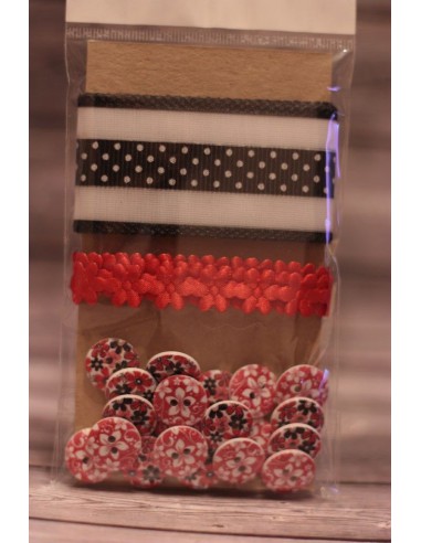 Pack de cintas y botones rojos y negros