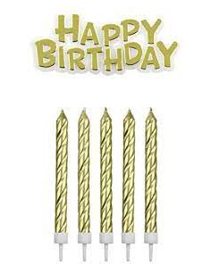 Velas doradas con Happy Birthday 2