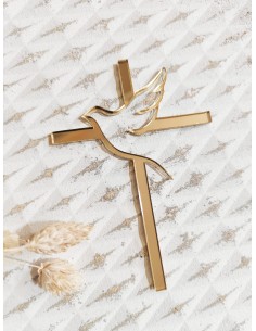 Cruz acrílica con paloma para frontal de tarta