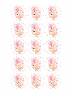 Papel de azúcar osito globos rosa para galletas