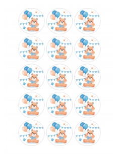 Papel de azúcar osito banderines azul para galletas