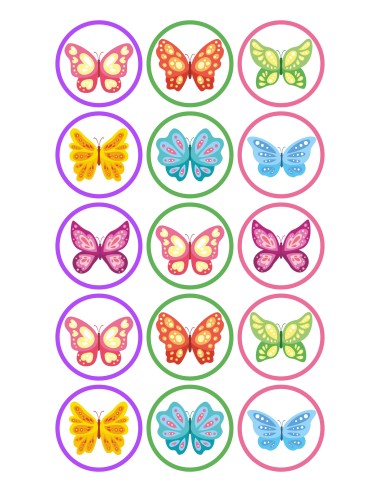 Papel de azúcar Mariposas variadas para galletas