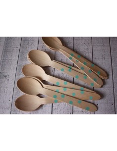 Cucharas madera lunares turquesa
