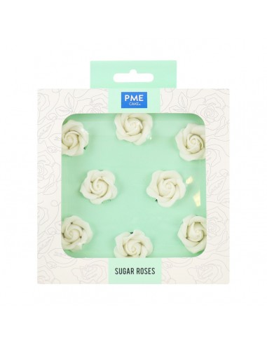 8 Rosas de azúcar blancas 3,2 cm PME