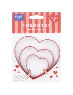 3 Cortadores Corazones Rojos PME para galletas
