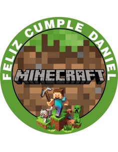 Papel de Azúcar Minecraft Feliz Cumple con Nombre