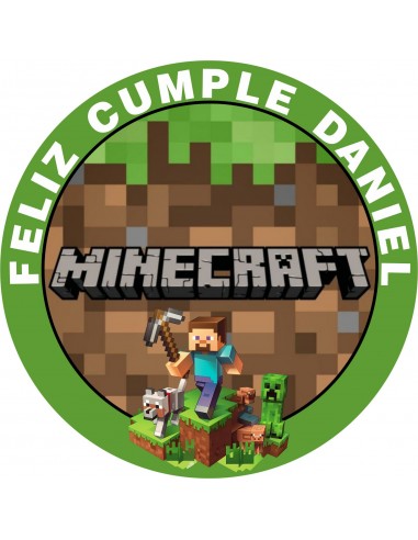 Papel de Azúcar Minecraft Feliz Cumple con Nombre