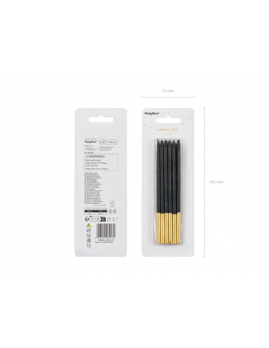 12 Velas Negras - Oro 14 cm