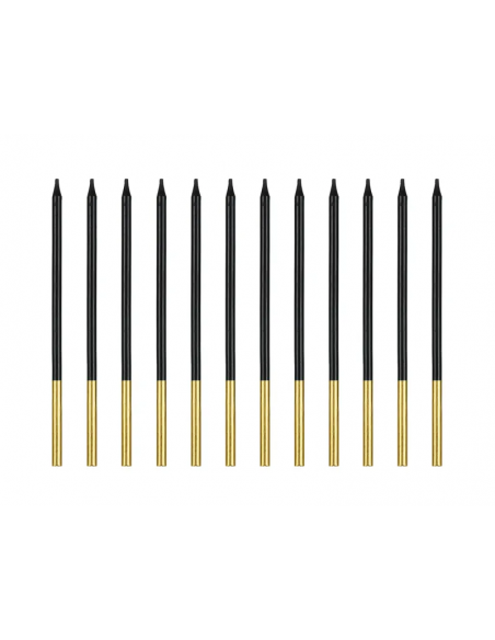 12 Velas Negras - Oro 14 cm