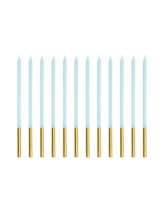 12 Velas Azul - Oro 14 cm