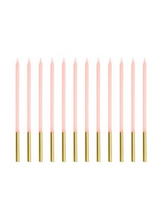 12 Velas Rosa - Oro 14 cm