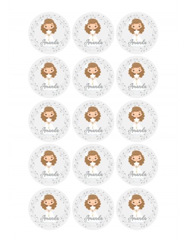 Papel de azúcar niña de comunión pelo rizado para galletas