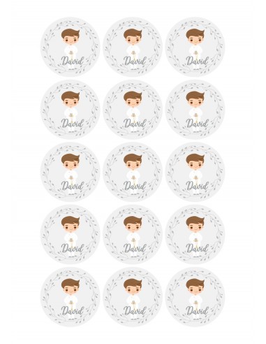 Papel de azúcar niño de comunión grisáceo para galletas