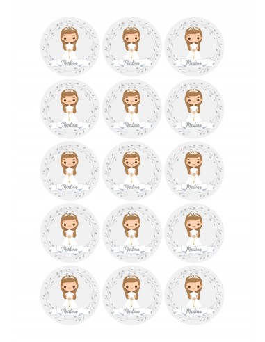 Papel de azúcar niña pelo liso para galletas de comunión