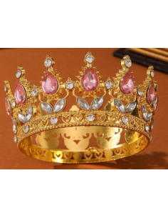 Corona Metálica Dorada con Piedras Rosas 2
