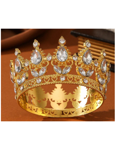 Corona Metálica Dorada con Piedras Blancas