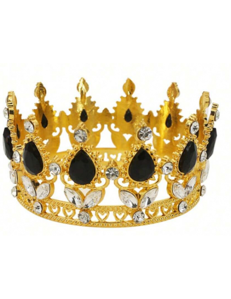 Corona Metálica Dorada con Piedras Negras