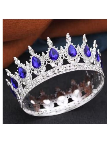 Corona Metálica Plateada con Piedras Azules 12cm