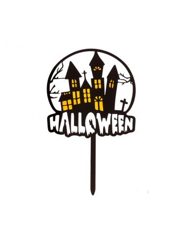 Topper para tarta Halloween Casa Encantada negro