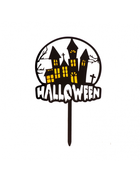 Topper para tarta Halloween Casa Encantada negro