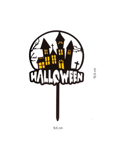 Topper para tarta Halloween Casa Encantada negro
