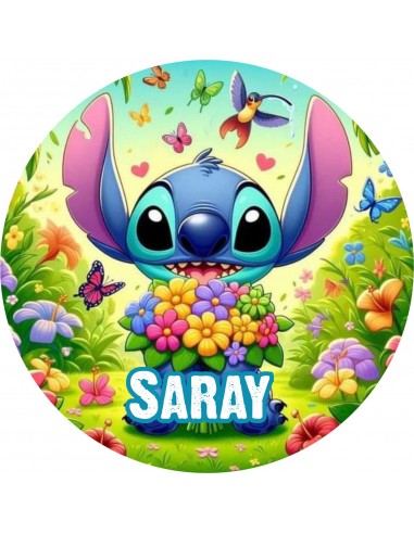 Papel Comestible Stitch con Nombre para Tarta 20cm