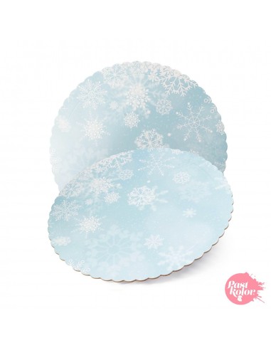 Base Tarta Fina Azul con Copos de Nieve 20 cm