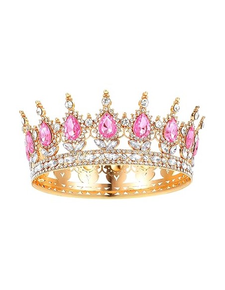 Corona Metálica Dorada con Piedras Rosas 12cm