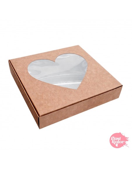 Caja Kraft con Ventana Corazón 17cm