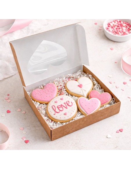 Caja Kraft con Ventana Corazón 17cm