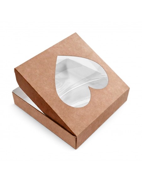 Caja Kraft con Ventana Corazón 17cm