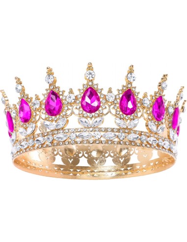 Corona Metálica Dorada con Piedras Fucsia 12cm