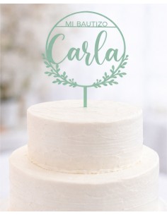 Topper floral Mi Bautizo con nombre