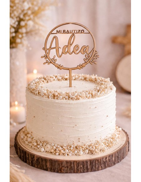 Topper floral Mi Bautizo con nombre