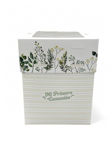 Caja de Comunión Tonos Verdes Alta para Tarta de 20 cm