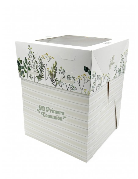 Caja de Comunión Tonos Verdes Alta para Tarta de 20 cm