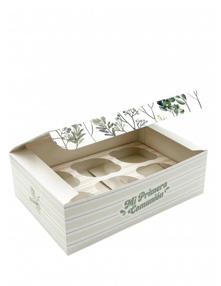 Caja 6 Cupcakes Comunión Tonos Verdes