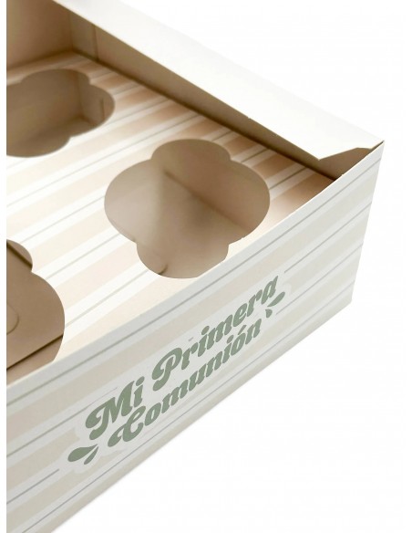 Caja 6 Cupcakes Comunión Tonos Verdes
